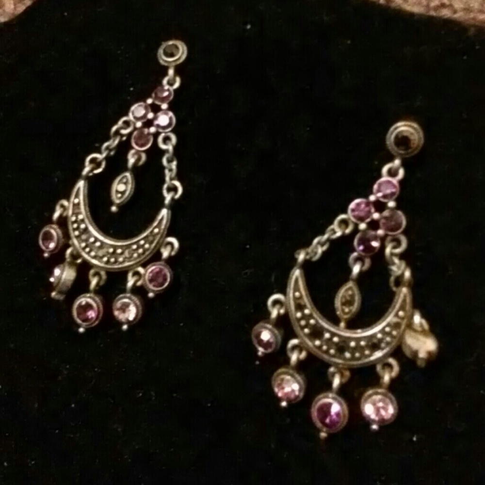 Earrings Boho Dangling Silver & Rhinestone